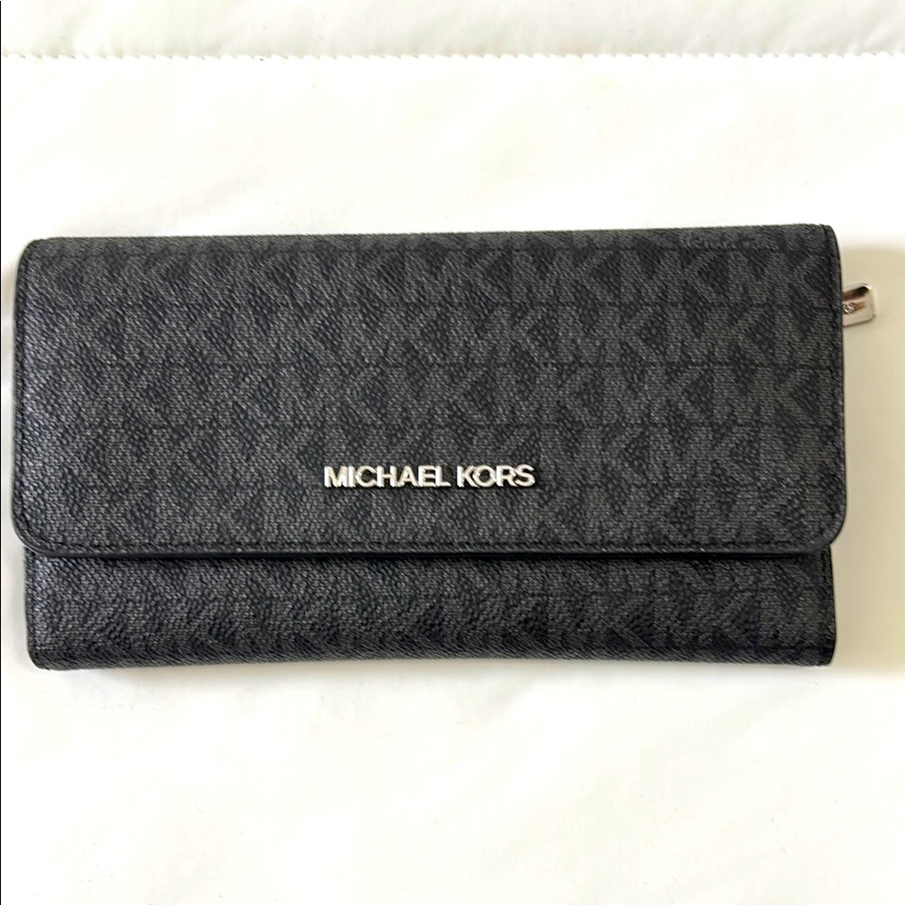 Michael Kors Trifold wallet. Black and gray with silver accents.